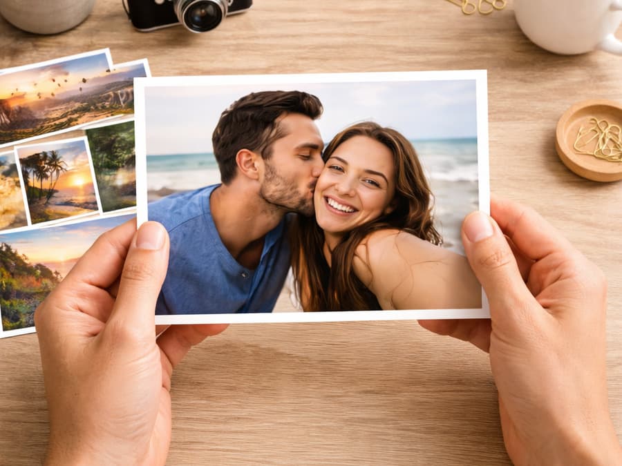 Printed photos stacked and ready for display